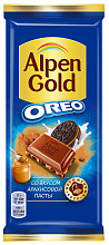 Шоколад молочный ALPEN GOLD со вкусом арахисовой пасты и кусочками печенья, 90г
