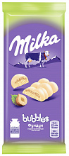 Шоколад белый MILKA BUBBLES пористый, с фундуком, 79г